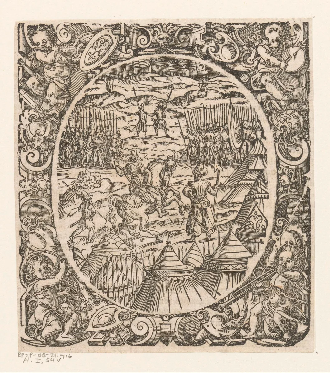 Soldaten bij een tentenkamp by Jost Amman, print, 1573