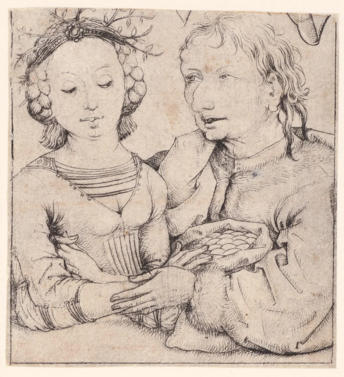 Jonge vrouw en oude man by Meester van het Amsterdamse Kabinet, print, 1475-1480