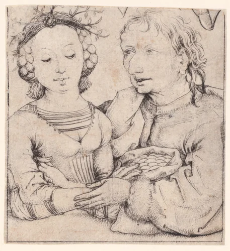 Jonge vrouw en oude man by Meester van het Amsterdamse Kabinet, print, 1475-1480