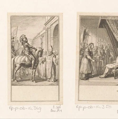 Lodewijk VII voor de poort van Jeruzalem by Daniel Nikolaus Chodowiecki, print, 1781