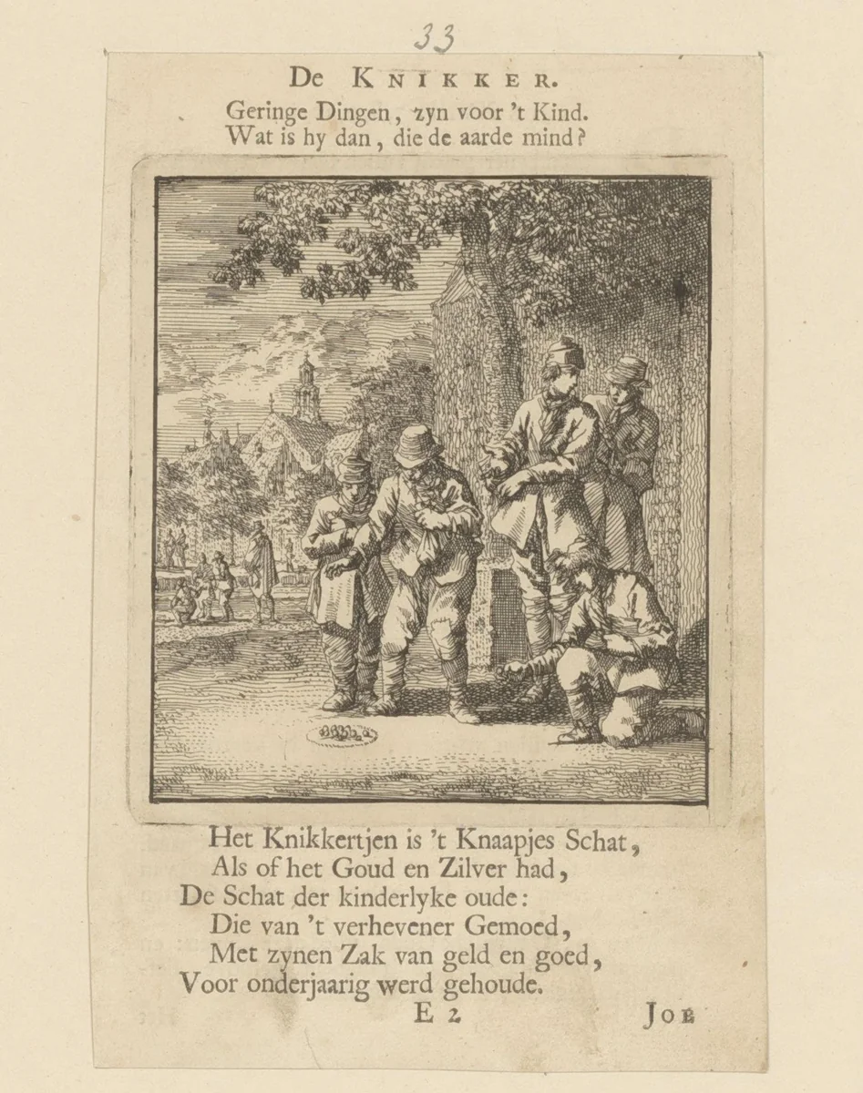 Knikkerende kinderen by Jan Luyken, print, 1712