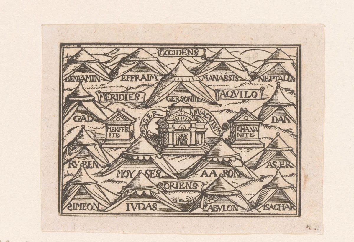 Tentenkamp van de stammen by anonymous, print, 1552