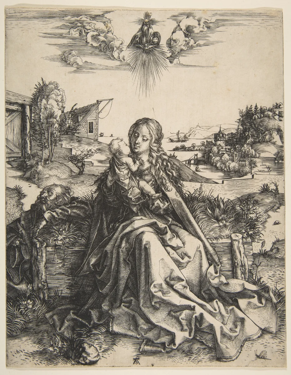 Holy Family with a Dragonfly by Albrecht Dürer, print, 1495