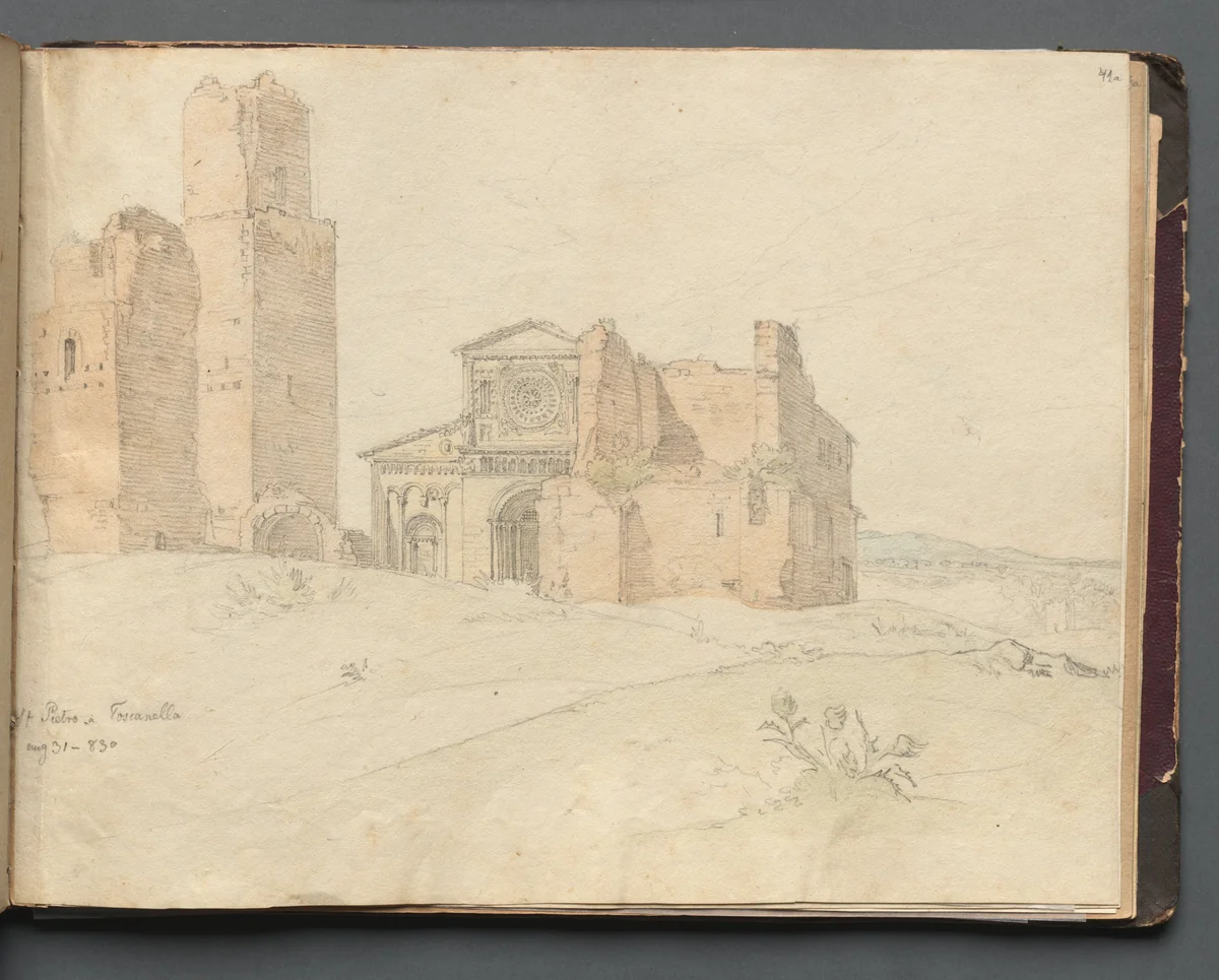 Album with Views of Rome and Surroundings, Landscape Studies, page 41a: "St. Pietro, Toscanella" by Franz Nadorp, book, 1830-1870