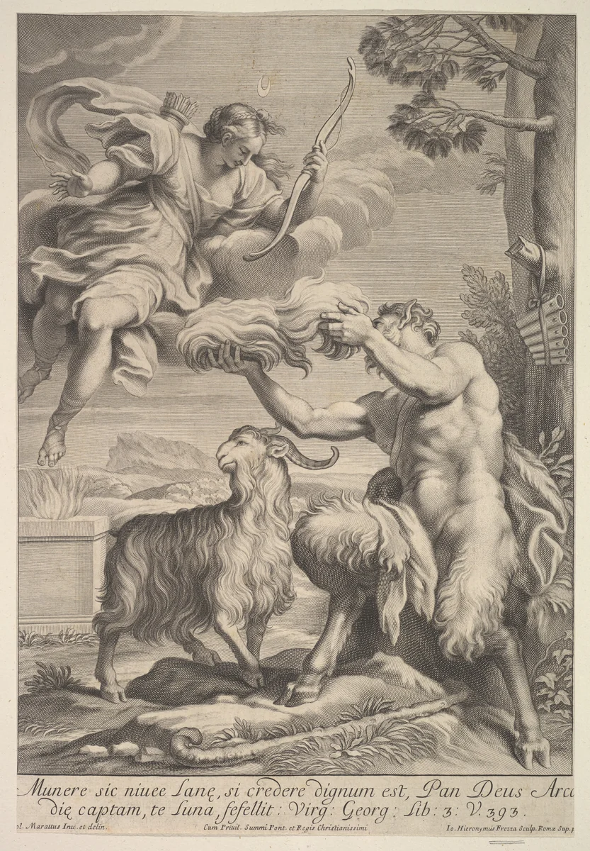 Pan foiled by Diana by Giovanni Girolamo Frezza, print, 1675-1741