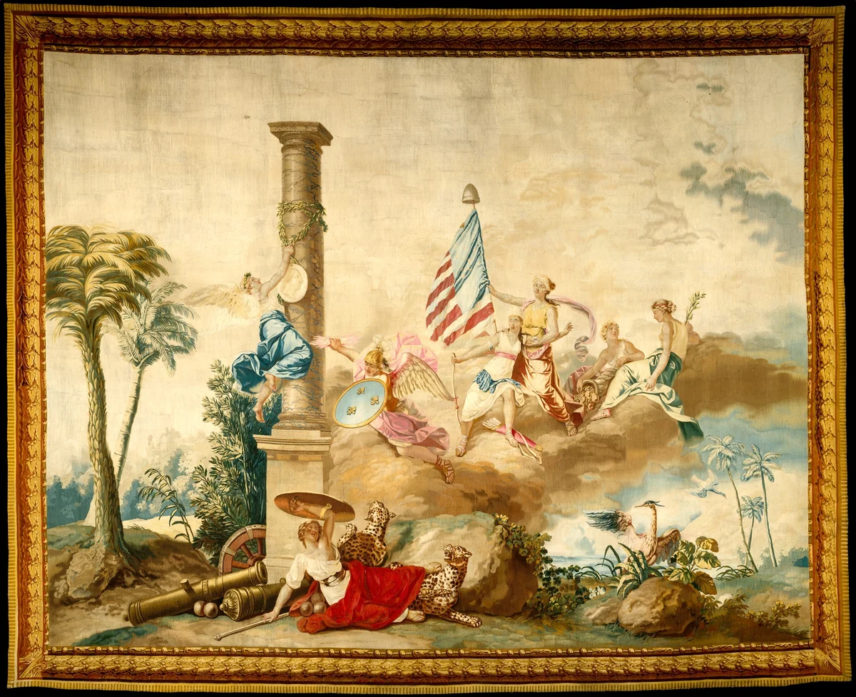 America from a set of The Four Continents by Jean Jacques François Le Barbier, textile, 1781-1791