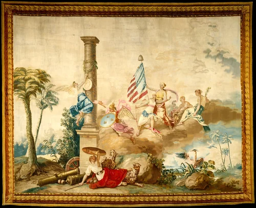 America from a set of The Four Continents by Jean Jacques François Le Barbier, textile, 1781-1791