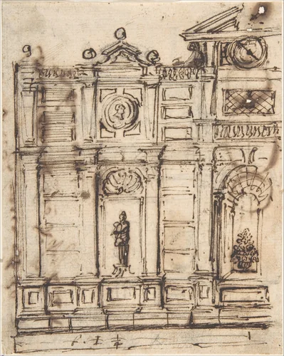Left Half of a Design for Garden Architecture by anonymous, drawing, 1600-1700