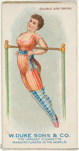 Double Arm Swing, from the Gymnastic Exercises series (N77) for Duke brand cigarettes by W. Duke, Sons & Co., print, 1887