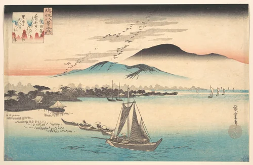 Geese Flying Down to Katada by Utagawa Hiroshige (歌川広重), print, 1797-1858
