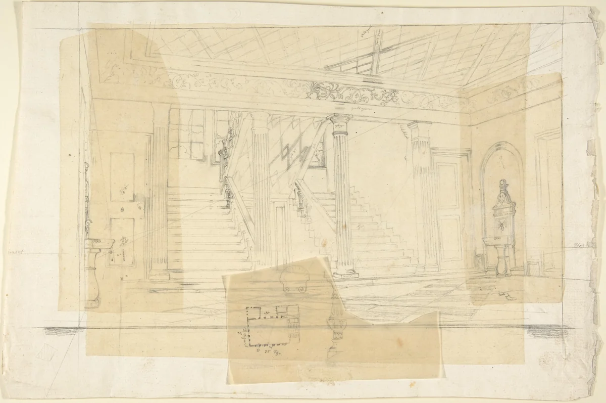 Interior of the Alhambra(?) by Franz von Hauslab, drawing, 1810-1883