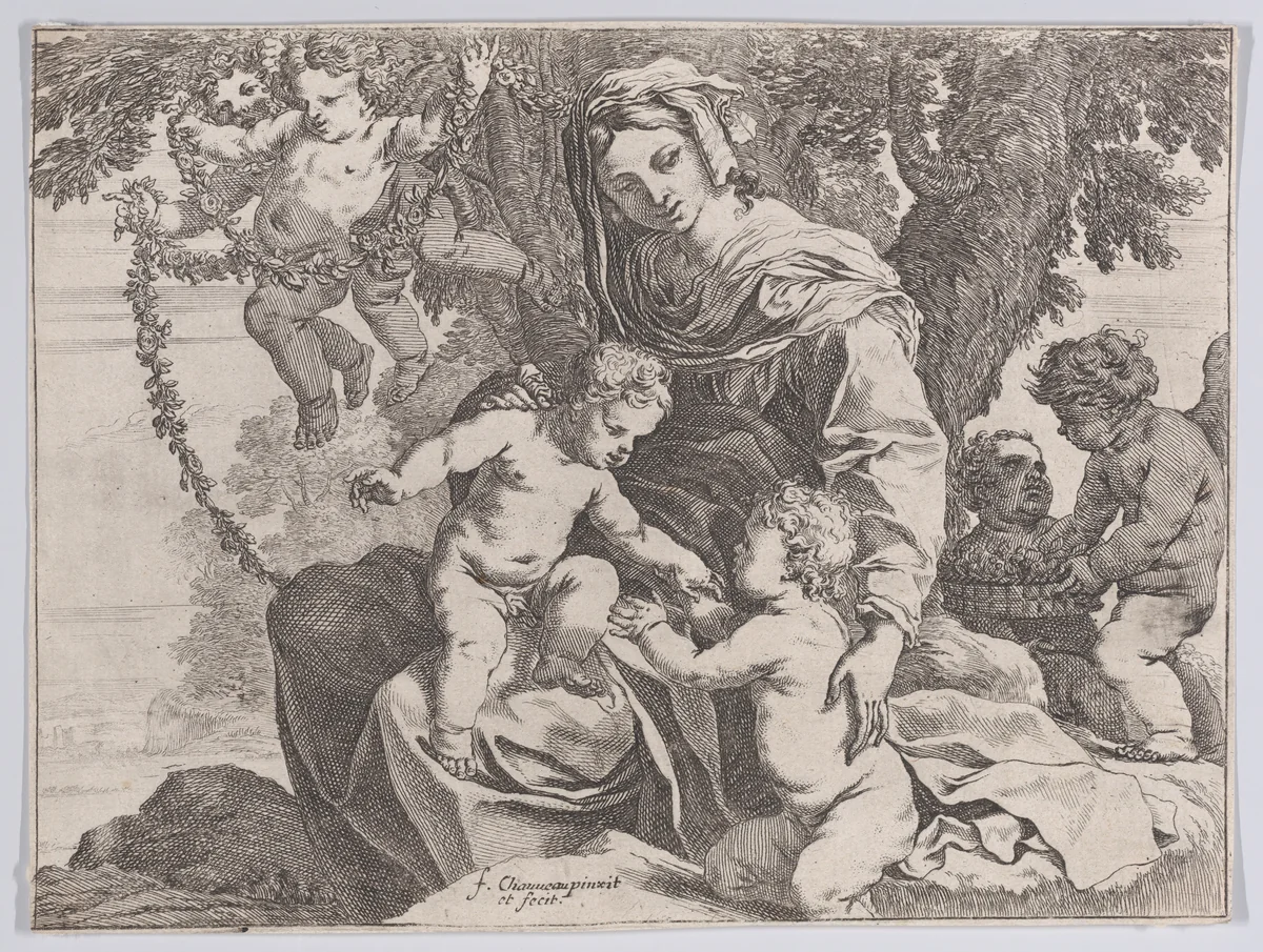 Virgin and Child with John the Baptist by François Chauveau, print, 1625-1635