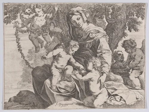 Virgin and Child with John the Baptist by François Chauveau, print, 1625-1635
