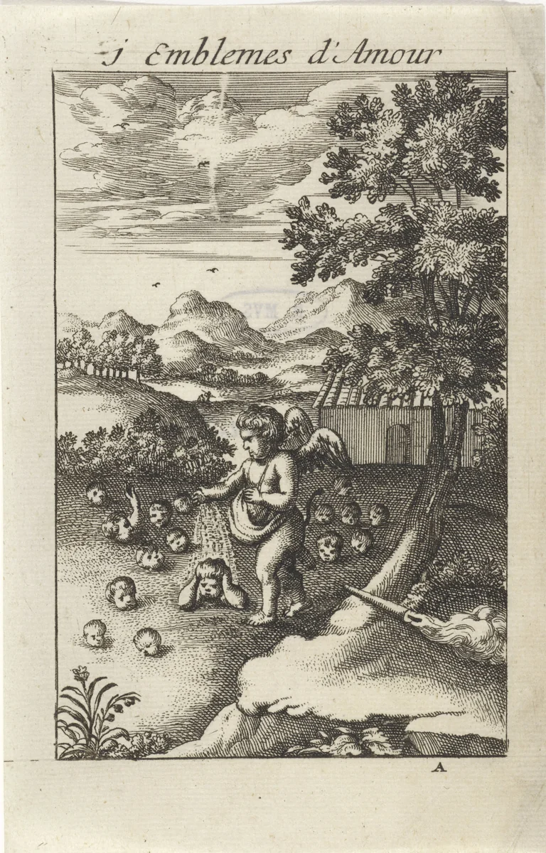 Amor zaait kinderen in de aarde by Jan van Vianen, print, 1686
