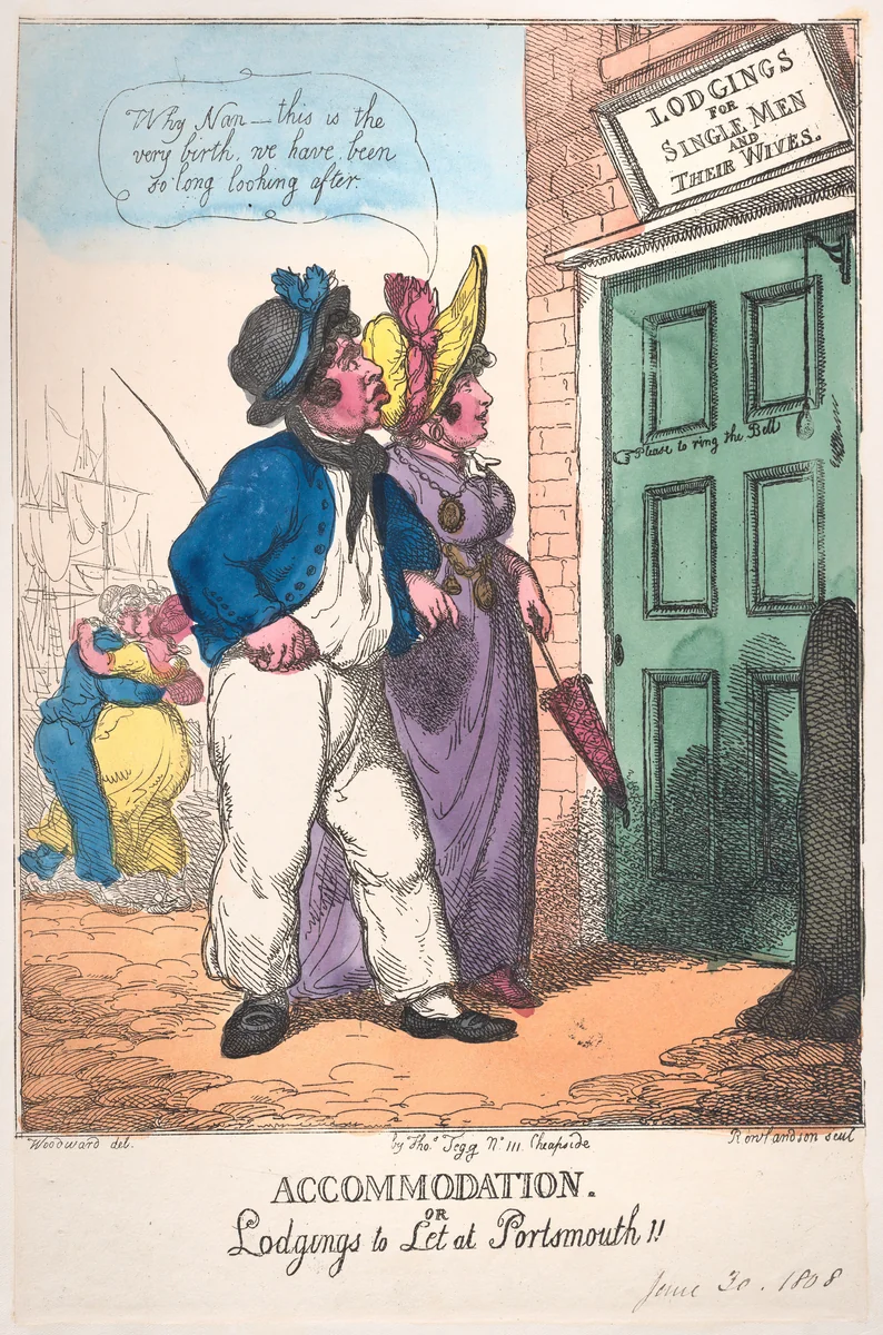 Accommodation, or Lodgings to Let at Portsmouth!! by Thomas Rowlandson, print, 1808