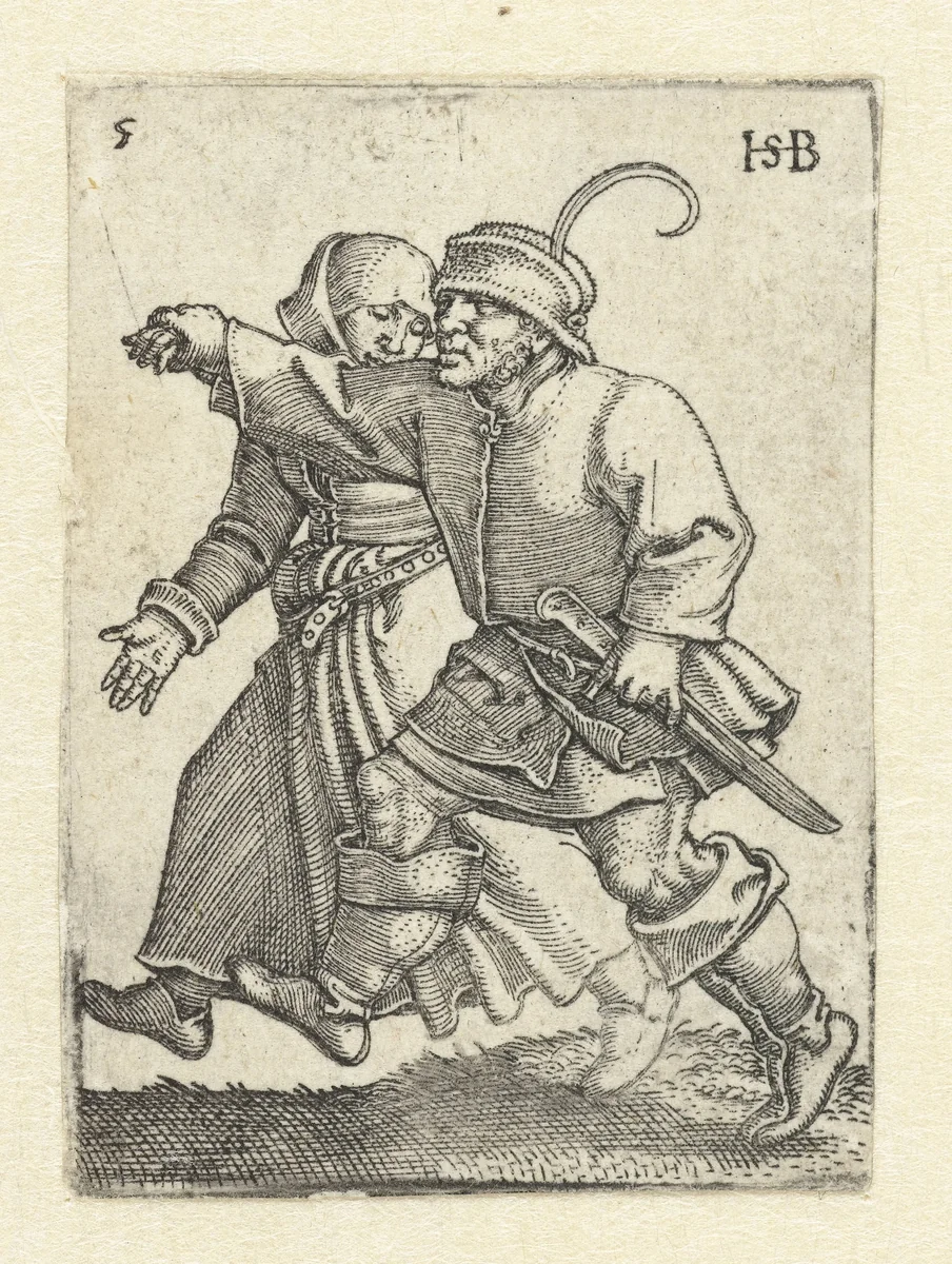 Dansend boerenpaar by Unknown, print, 1537