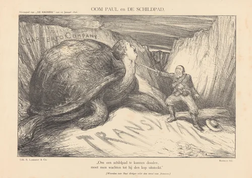 Oom Paul en de schildpad by Marius Bauer, print, 1896