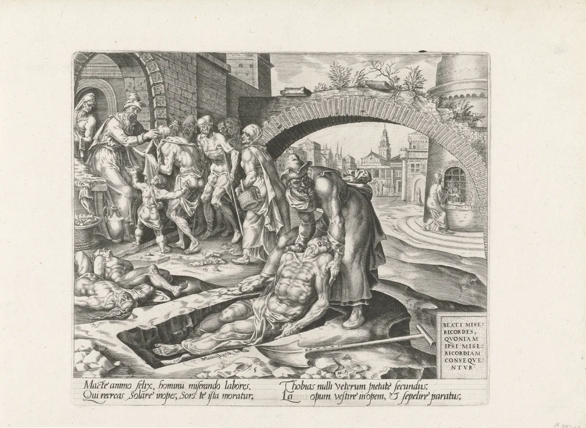 Tobit toont barmhartigheid by Unknown, print, 1564-1568