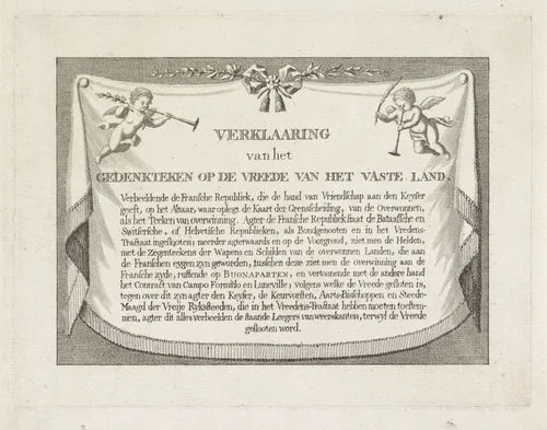 Verklaring van de prent met de Allegorie op de Vrede van Campo Formio, 1797 by anonymous, print, 1797