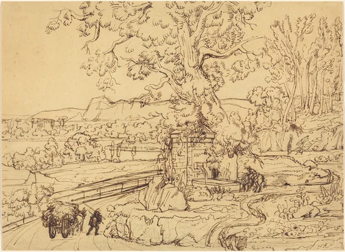 The Roman Campagna with an Ancient Fountain by Joseph Anton Koch, drawing, 1795-1805