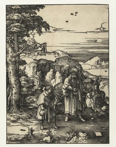 Abraham en Isaak by Lucas van Leyden, print, 1515-1519