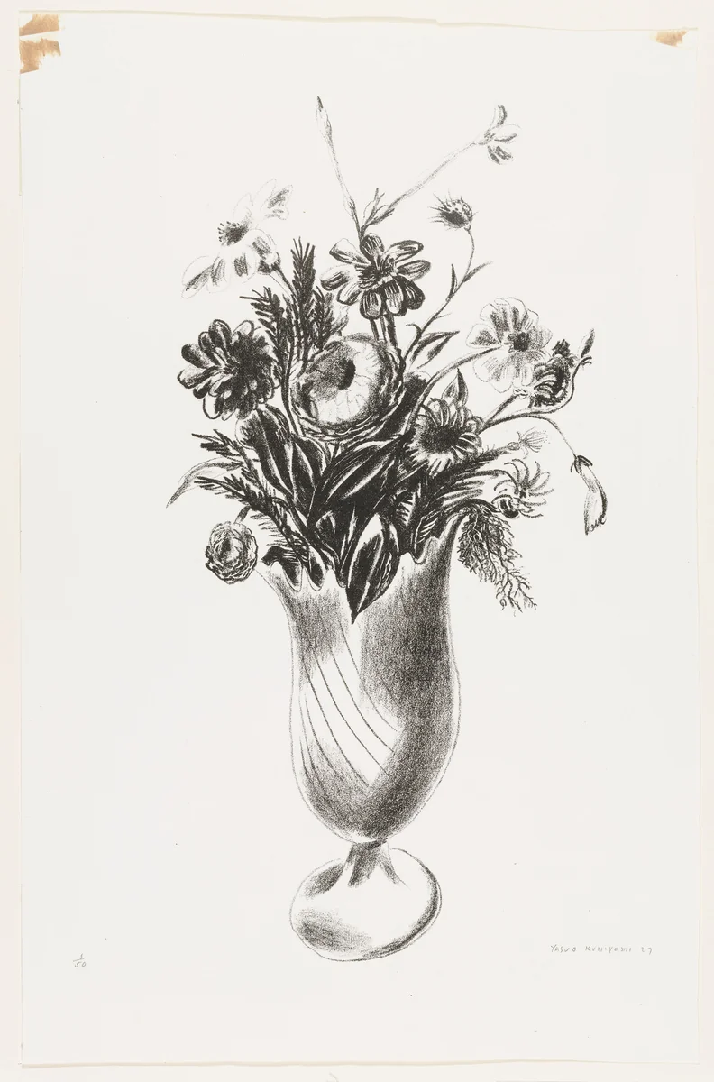 Striped Vase - (Flowers) by Yasuo Kuniyoshi, print, 1927