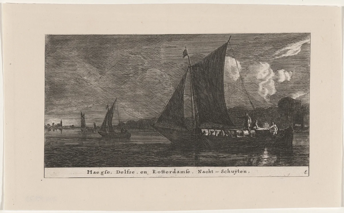 The Night-Boats to The Hague, Delft, and Amsterdam by Reinier Nooms, print, 1647-1657