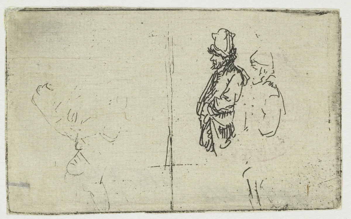 Sheet of Slight Studies, One of Two Peasants by Rembrandt van Rijn, print, 1651