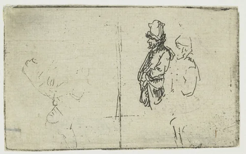 Sheet of Slight Studies, One of Two Peasants by Rembrandt van Rijn, print, 1651