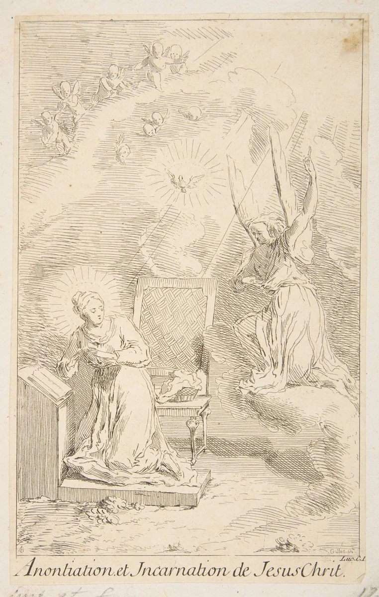 Annunciation by Claude Gillot, print, 1685-1722