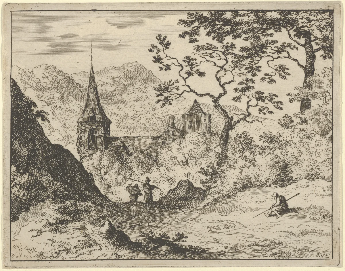 The Church in the Valley by Allart van Everdingen, print, 1621-1675