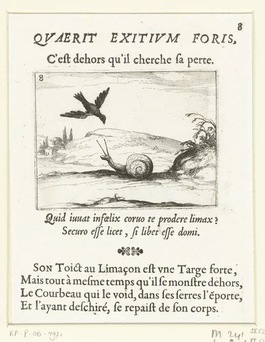 De slak en de raaf by Jacques Callot, print, 1621-1635