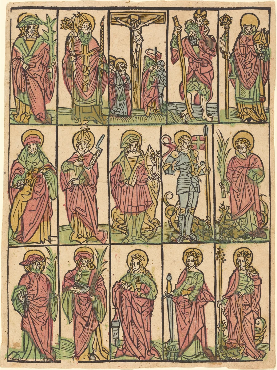 Fourteen Auxiliary Saints by German 15th Century, print, 1500