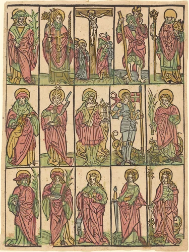 Fourteen Auxiliary Saints by German 15th Century, print, 1500
