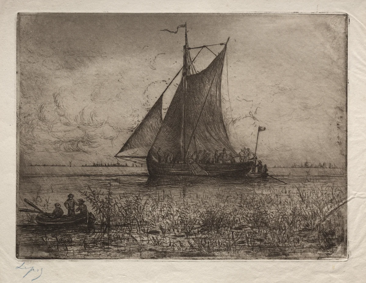 Dutch Riverscape by Ludovic Lepic, print, 1860-1889