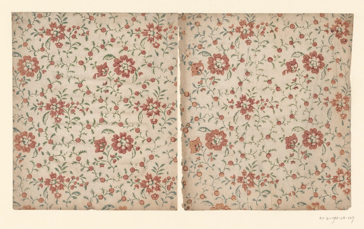 Blad met strooipatroon van bloemen met vruchtjes by anonymous, other, 1750-1900