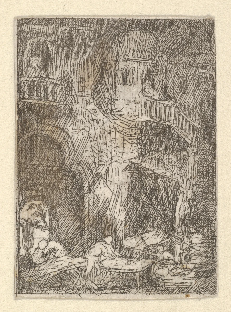 L'Escalier (The Staircase) by Rodolphe Bresdin, print, 1839-1885