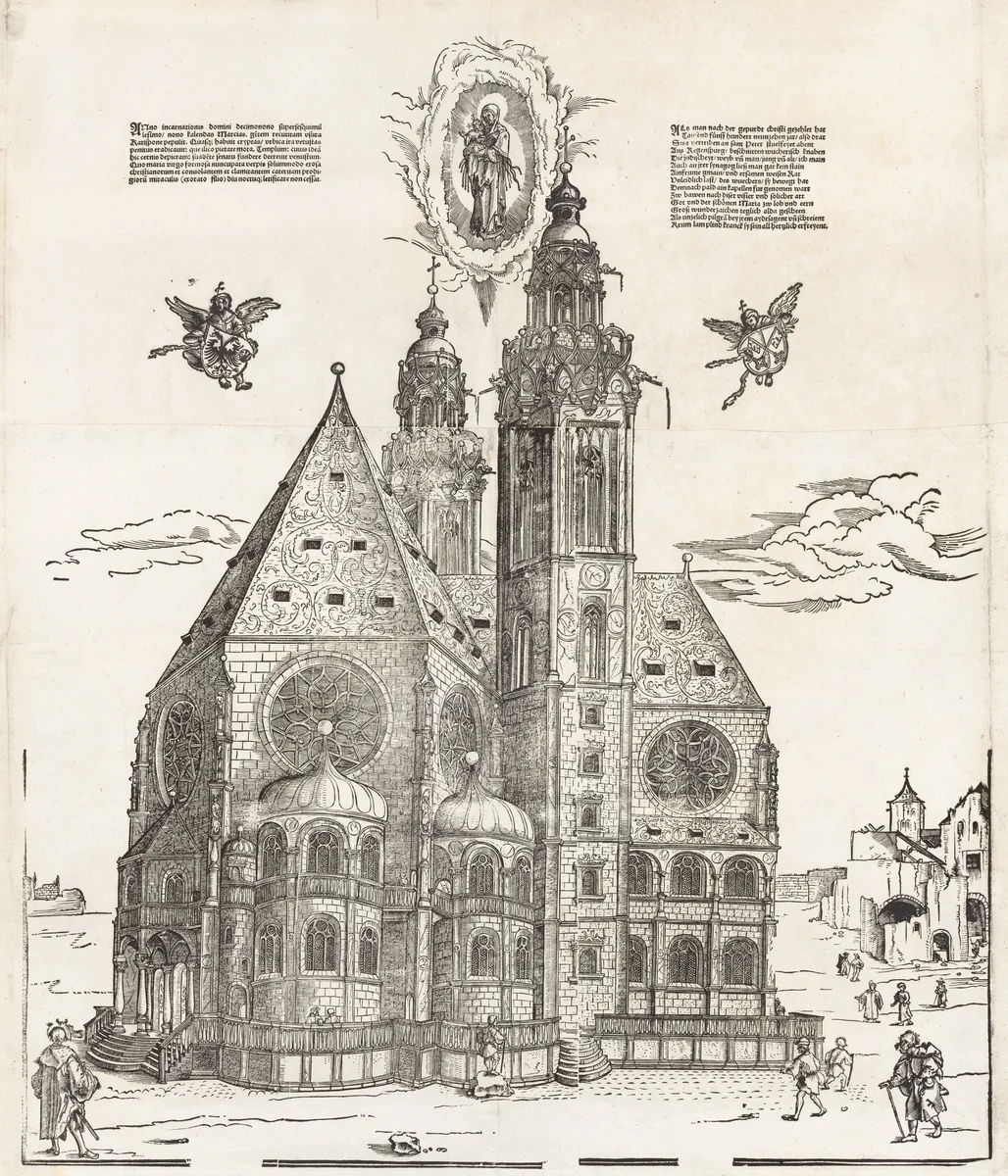 The New Church of the Beautiful Virgin at Regensburg by Michael Ostendorfer, print, 1490-1559
