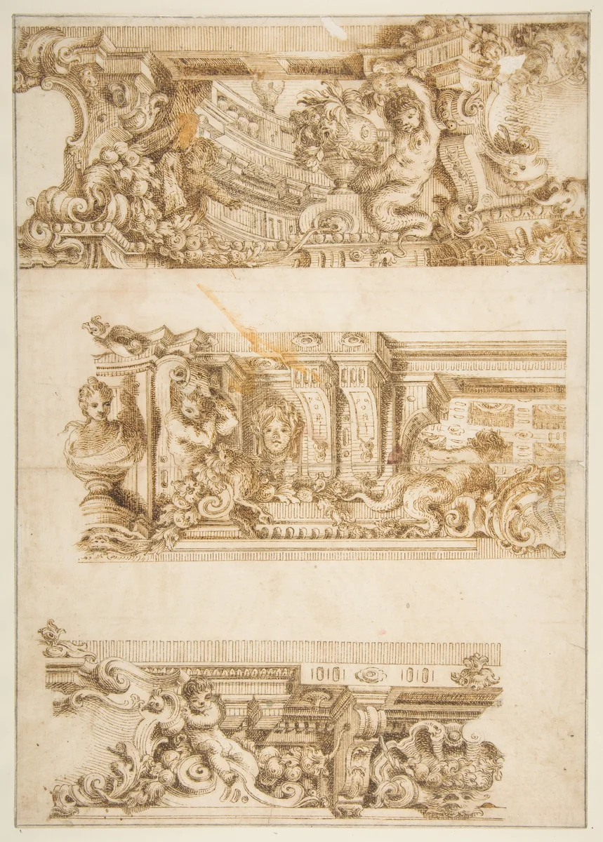 Drawing for Engraving in Raccolta di Vari Schizzi, Venice, after Angelo Rosis by Antonio Maria Visentini, drawing, 1742-1752