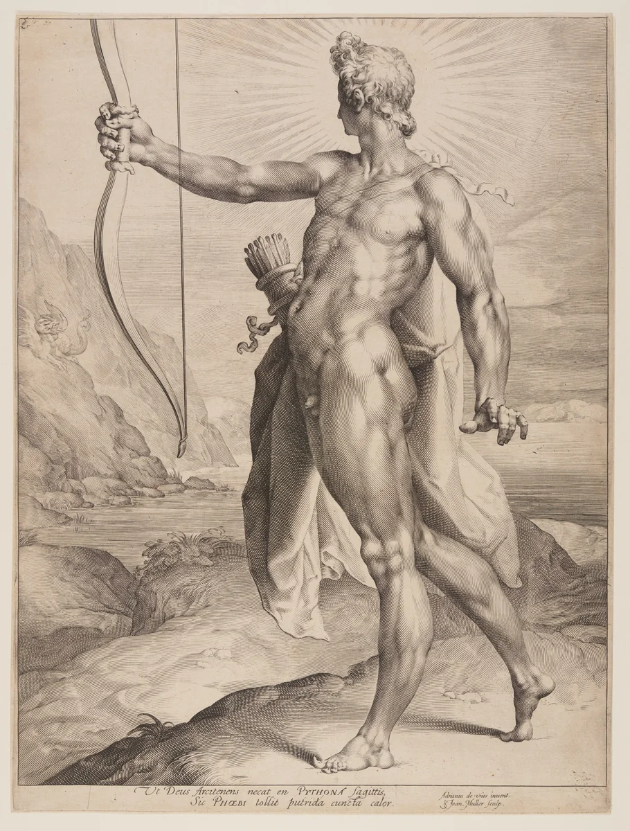 Apollo Slaying the Python by Jan Harmensz. Muller, print, 1593-1603
