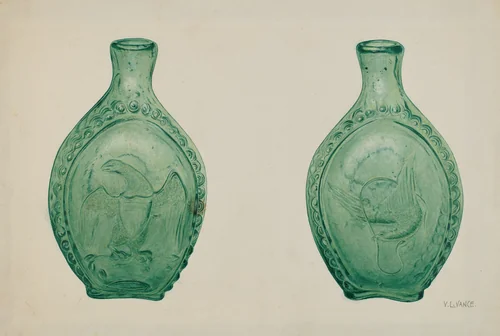 Green Glass Flask by V.L. Vance, index of american design, 1940