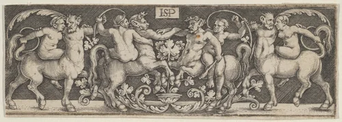 Frieze with Centaurs Fighting at Center with Human Riders by Sebald Beham, print, 1500-1550