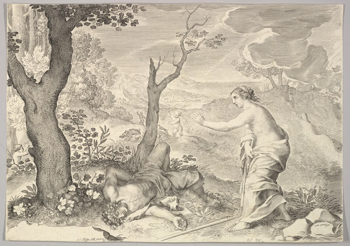 Death of Adonis by Claude Mellan, print, 1600-1688