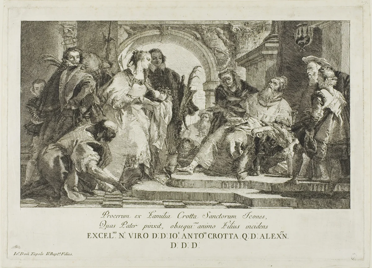 The Patron Saints of the Crotta Family by Giovanni Domenico Tiepolo, print, 1750-1804
