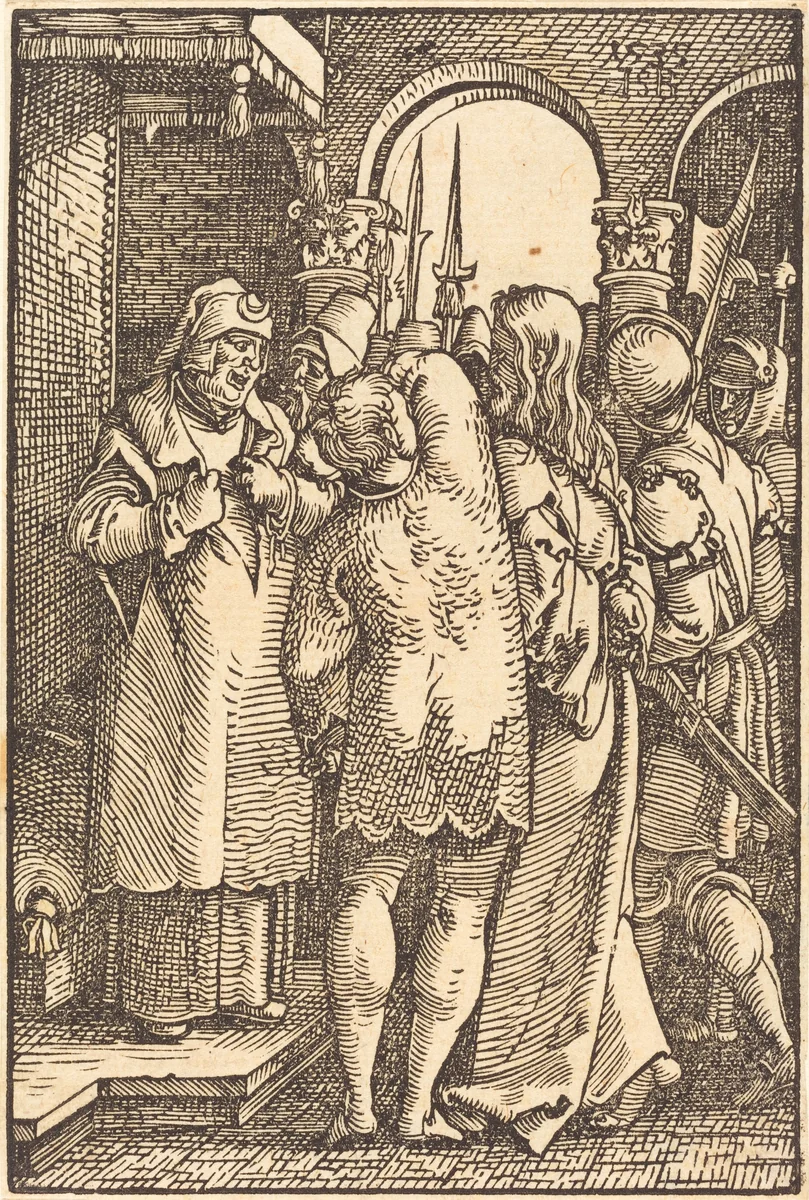 Christ before Caiaphas by Sebald Beham, print, 1535