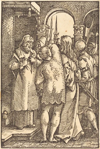 Christ before Caiaphas by Sebald Beham, print, 1535