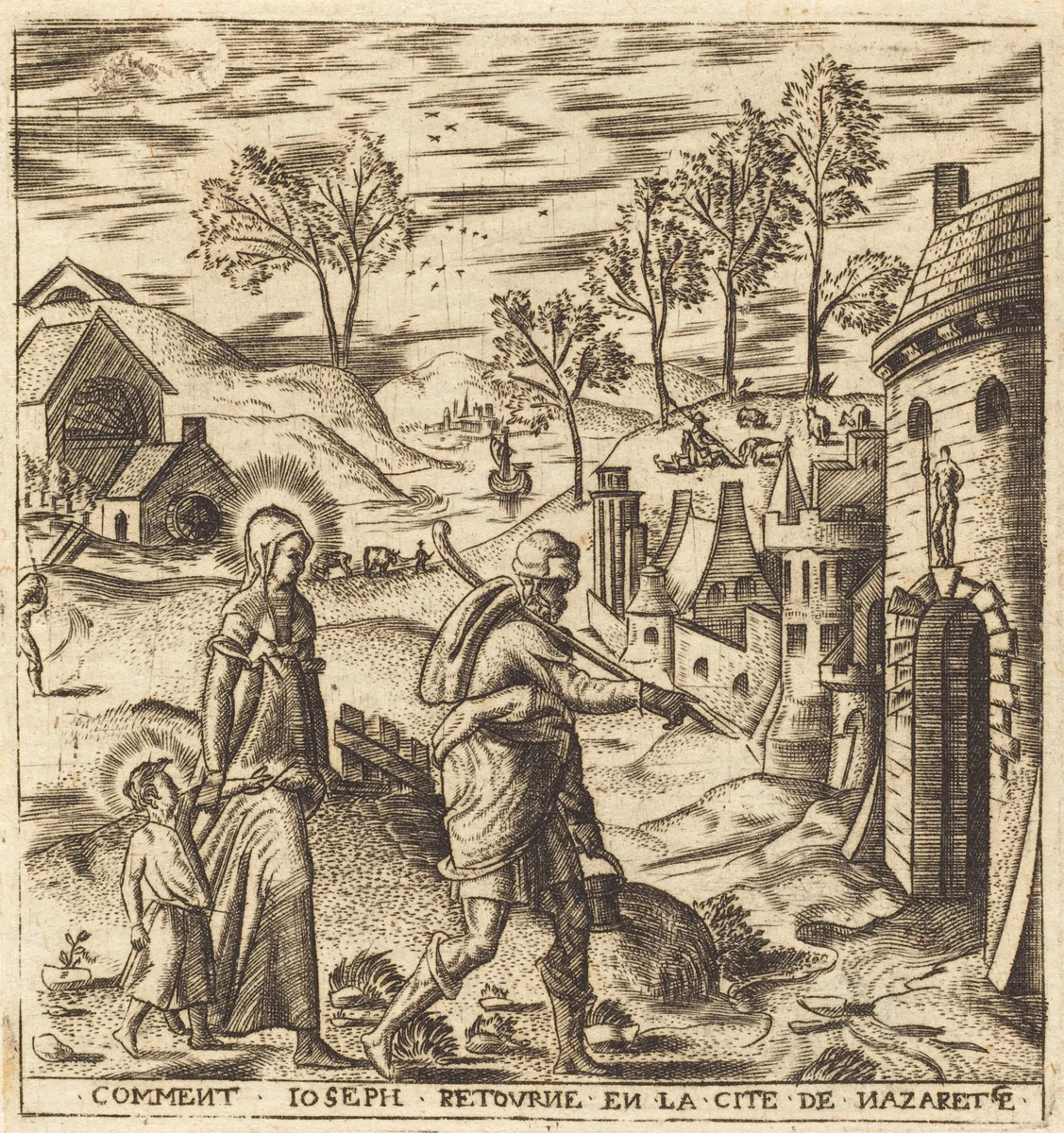 Joseph, Mary and Jesus Returning to Nazareth by Léonard Gaultier, print, 1576-1580