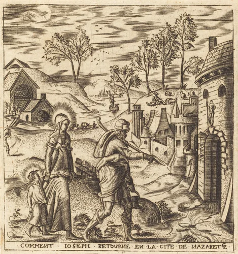 Joseph, Mary and Jesus Returning to Nazareth by Léonard Gaultier, print, 1576-1580