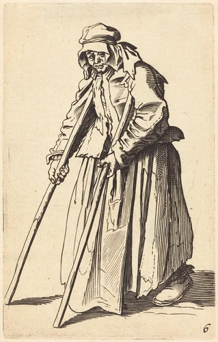Beggar Woman with Crutches by Jacques Callot, print, 1622-1699