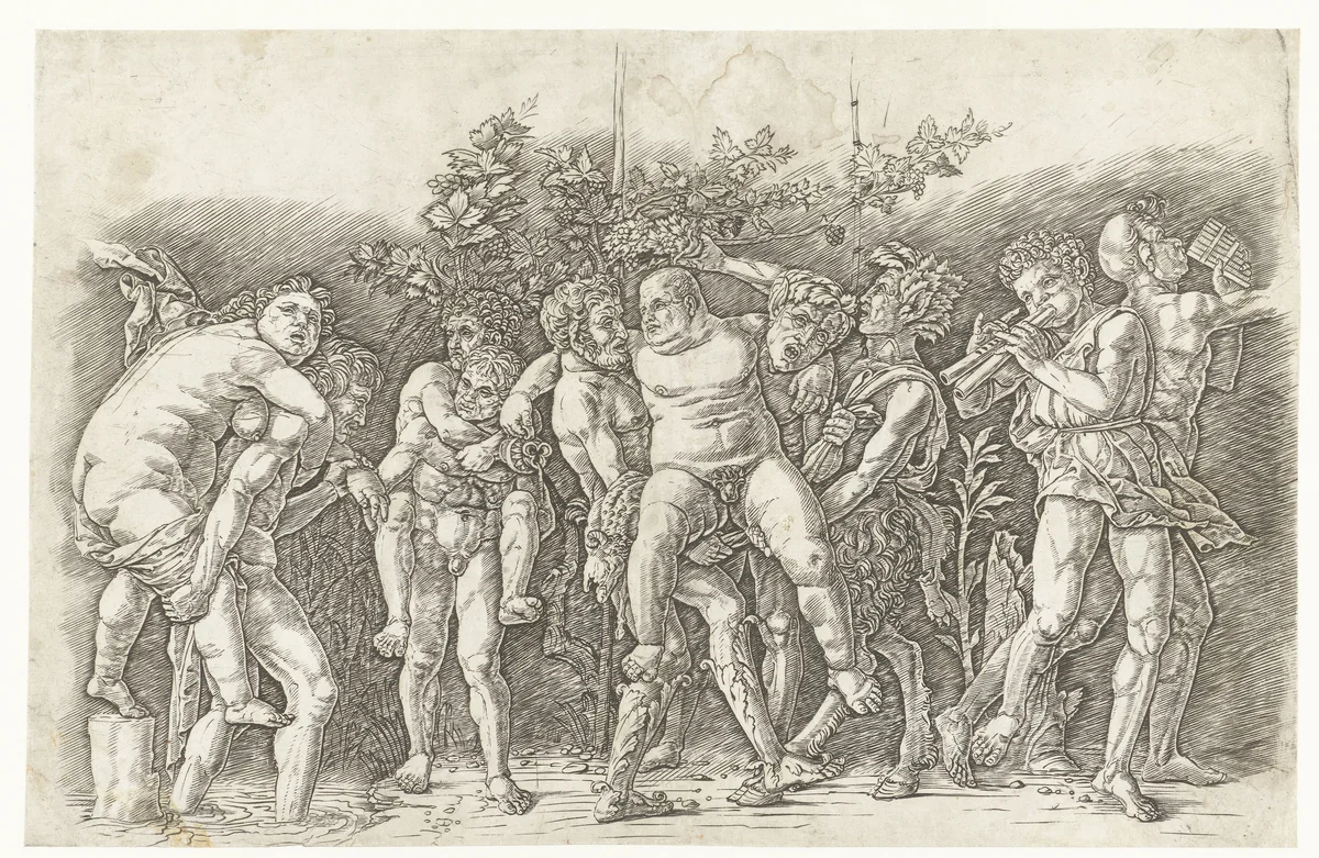 Bacchanaal met Silenus by Andrea Mantegna, print, 1473-1477